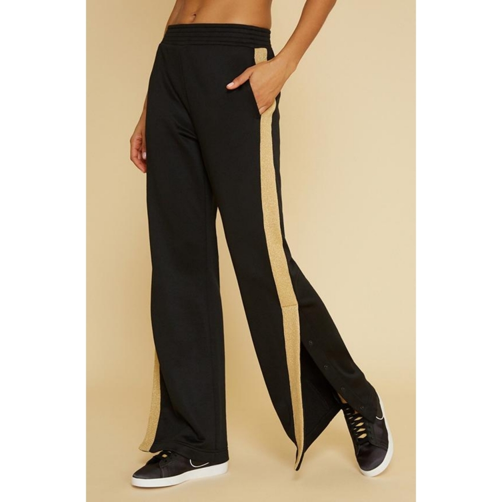 ALL ACCESS Tune Up Metallic Striped Stretch Jersey Track Pants-size large. GUC